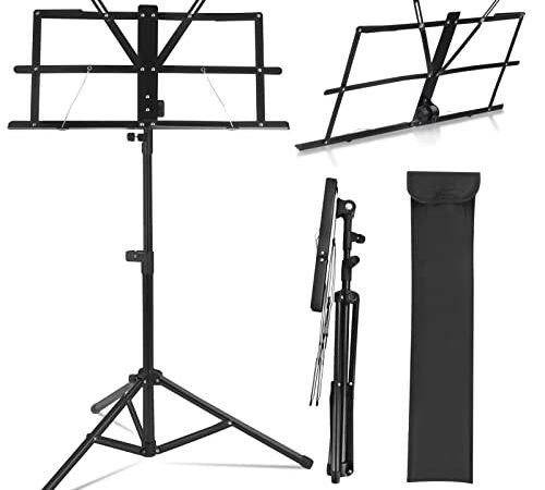 Trintion Notenständer aus Metall Faltbarer Höhenverstellbar Verstellbarer Notenständer und Tischständer 2 in 1 klappbar Musikständer mit Tragetasche für Kinder Erwachsene