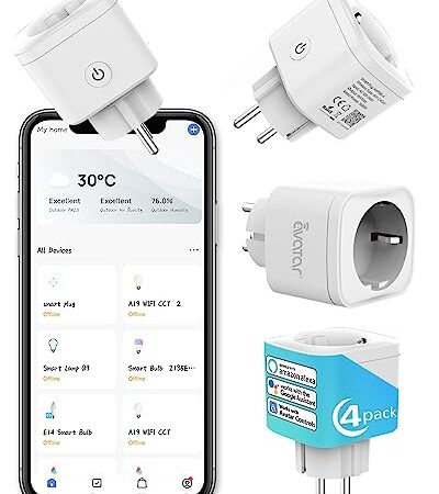 WLAN Steckdose, Alexa Smart Steckdose 4er Pack, Alexa ZubehöR Lichtschalter Smart Home, Avatar Controls Google Home WiFi Plug Mit Schalter 16A 3680W Sprachsteuerung App-Fernbedienung Timer 2.4Gh