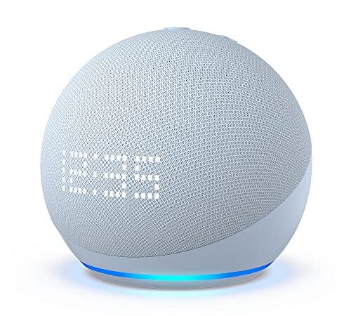 Zertifiziert und generalüberholt Echo Dot (5. Gen, 2022) mit Uhr | Smarter Lautsprecher mit Uhr und Alexa | Graublau