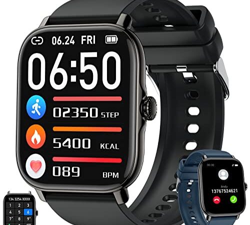 zhizhi Smartwatch Damen Herren Fitnessuhr Armbanduhr Bluetooth Anrufe mit Pulsmesser Herzfrequenz blutdruckmessung Schrittzähler IPX8 Wasserdicht 20 Sportmodi Aktivitätstracker Sportuhr für Android