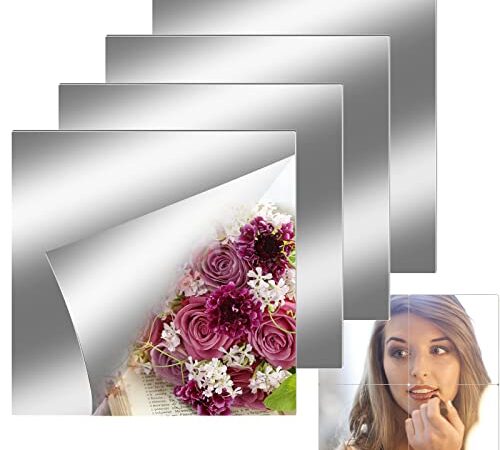 AmkWood 4 Stück Rahmenloser Spiegel Wandaufkleber, Flexibler Selbstklebende Fliesenspiegel, Nicht Glas DIY Acrylic Wandspiegel für Wanddekoration