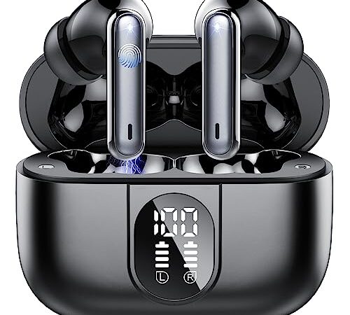 Csasan Bluetooth Kopfhörer, Kopfhörer Kabellos Bluetooth 5.3 Deep Bass mit 4 ENC Mic, 40Std Spielzeit Touch Control In Ear Kopfhörer mit LED-Anzeige, IP7 Wasserdichte Ohrhörer für Arbeit Studium Sport