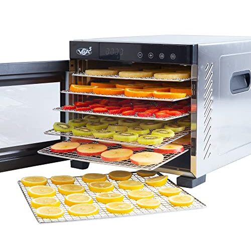 Dörrautomat Edelstahl - Dörrgerät mit Temperaturregler (35-75°C) zum Trocknen von Obst, Pilzen und Fleisch - Dürrautomaten 650W mit 24H Timer-Funktion - Dehydrator Food Vita5 (6 Etagen)