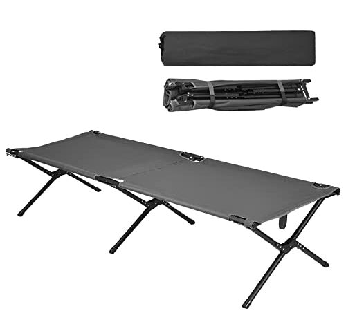 GYMAX Klappbares Campingbett 190 x 67 x 42 cm Feldbett Tragbar Campingliege inkl. Tragetasche Gästebett Ultraleicht Belastbar bis 136 kg (Dunkel Grau)