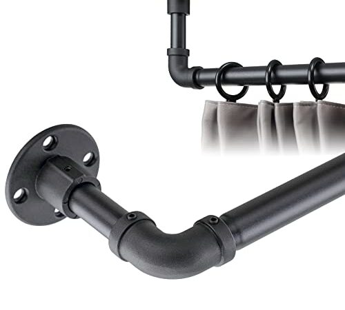 HARRMS Industrielle Gardinenstange Ausziehbar, 81-145cm, Verstellbare Vorhangstange Schwarz Matt, Gardienenstangenset Edelstahl Scheibengardinenstange Deckenmontage für Schlafzimmer, Wohnzimmer