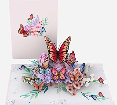 Hartensteler® Pop-Up-Karte Schmetterlinge und Blumen - 3D Schmetterlingskarte für Frau, Freundin & Mutter (Geburtstagskarte, Gute Besserung, Danke, Jahrestag)