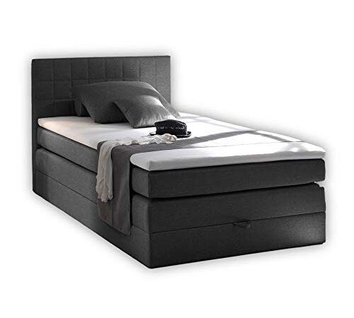 HAWAII 1 Boxspringbett 120x200 mit Bettkasten, Anthrazit - Bequemes Bett mit Bonell Matratze H2-H3 & Komfortschaum Topper - 121 x 107 x 209 cm (B/H/T)