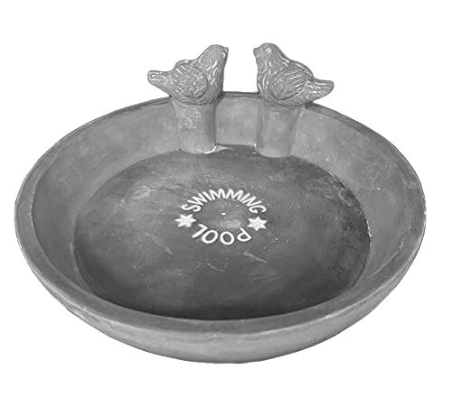 matches21 Robuste Vogeltränke mit Zwei Vögelchen Shabby Vogelbad Retro Vogelbecken aus Beton 1 STK 25x9x25 cm grau