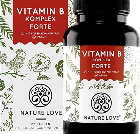 NATURE LOVE® Vitamin B Komplex Forte - Mit 500 µg Vitamin B12 pro Tagesdosis - 180 Kapseln (6 Monate). Mit bio-aktiven Formen - bis zu 10-fach höher dosiert als andere