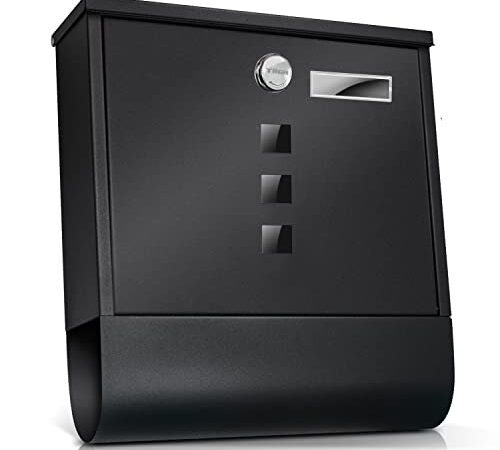 TÄGA 2214 Design Briefkasten anthrazit mit Zeitungsfach, Namensschild, Sichtfenster, Edelstahl pulverbeschichtet, abschließbar, 2 Schlüssel