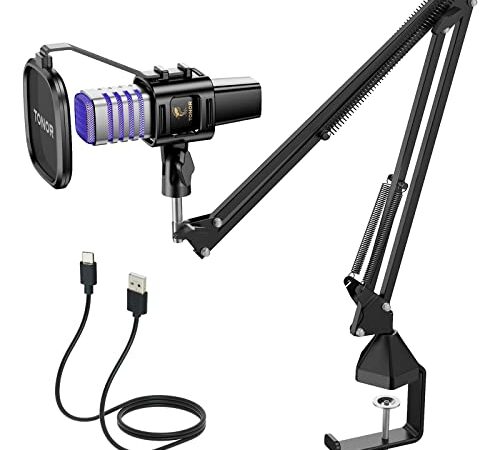 TONOR Gaming USB Mikrofon, PC RGB Microphone, Streaming Podcast Studio Nierencharakteristik Kondensator Mic Sets mit Microfon Ständer für Game, YouTube, Konferenz, Singen, Mikro für PS4 PS5 (TC30S+)