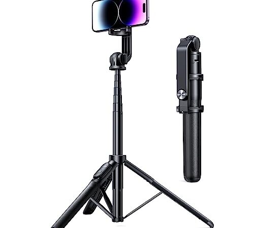 UGREEN 150cm Selfie-Stick Stativ, Bluetooth Handy Stativ, Aluminium rutschfeste Dreibeine für Handy Selfie, Videoblogs, Live Streaming Kompatibel mit iPhone 14/13/12 Pro Max, Galaxy Smartphones usw.