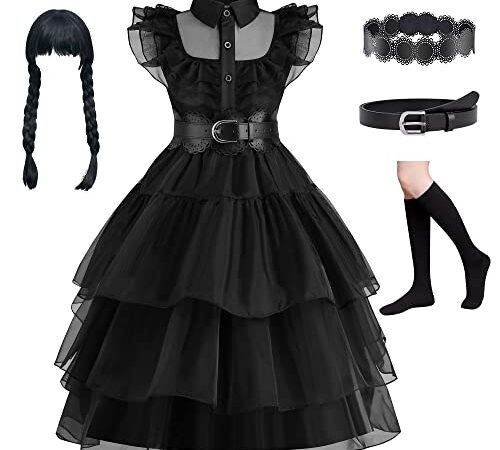 WIOLETA Wednesday Addams Kostüm Wednesday Addams Kleid Prinzessin Kleid Mädchen Wednesday Addams Fanartikel (160)