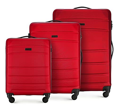 WITTCHEN Koffer-Set 3tlg. Trolley Koffer Reisekoffer aus ABS Hartschalen Kofferset Trolley 4 Rollen Kombinationsschloss Rot 56-3A-65S-35