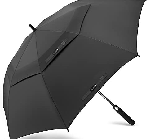 ZOMAKE Regenschirm Sturmfest Groß,XL Golf Umbrella Stockschirm mit Auf-Zu-Automatik für Herren Damen - Travel Schirm mit Tragegurt, (Schwarz)